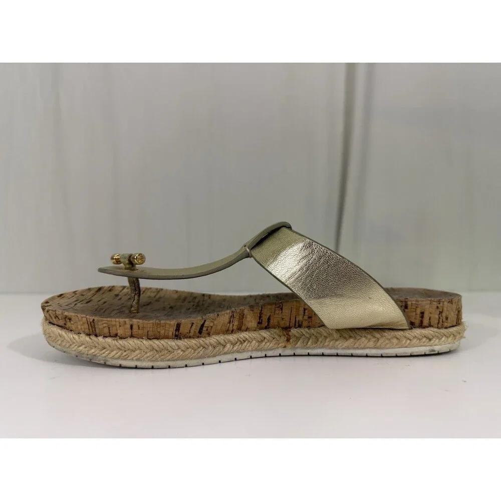 Tory Burch Metallic Gold Cork Thong Sandals Espadrille Jute Wrap Sz 7 Resortwear